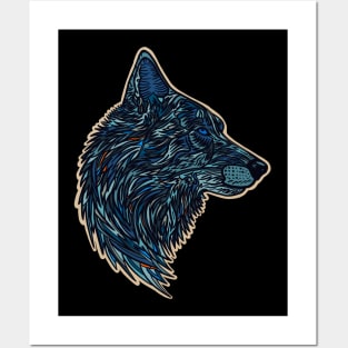 Wolf side profile design #2 - blue version Posters and Art